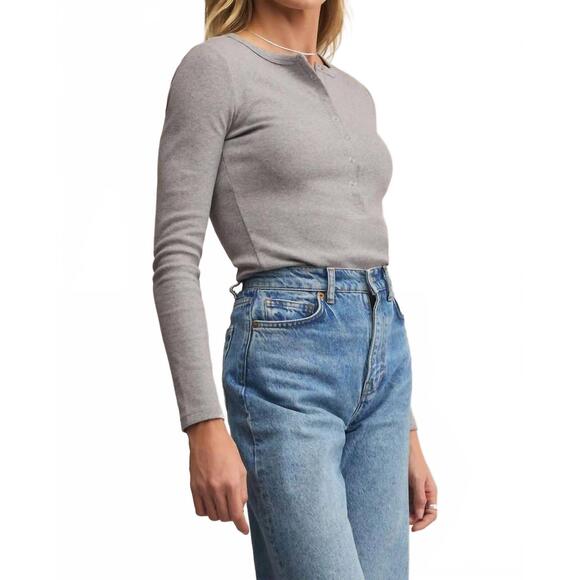 NEW Z SUPPLY stella modal rib henley tee in classic heather grey - Picture 3 of 4